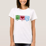 Peace Love 50th Birthday Cute Party T-Shirt<br><div class="desc">Cute fiftieth birthday t-shirt for a woman turning fifty. A pretty over the hill gift.</div>