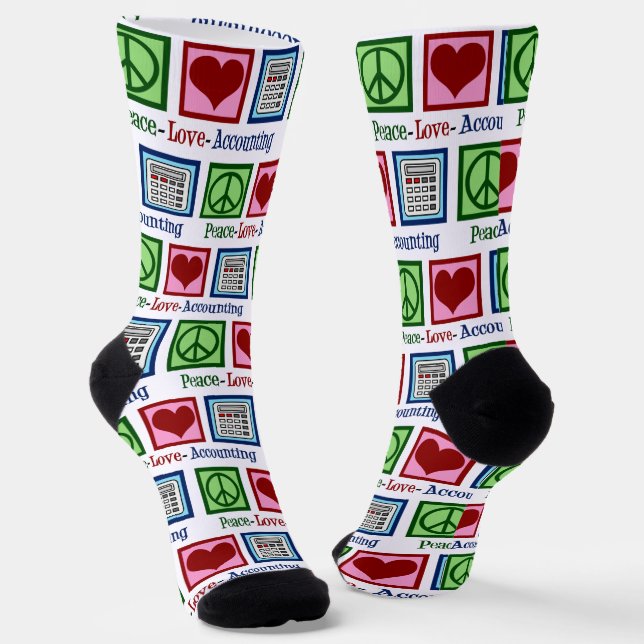 Peace Love Accounting Cute Accountant Socks (Angled)
