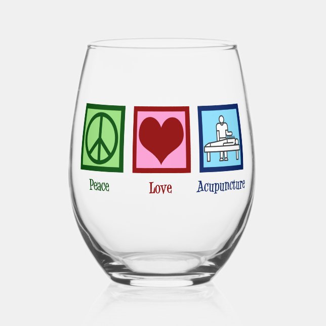 Peace Love Acupuncture Cute Acupuncturist Stemless Wine Glass (Front)