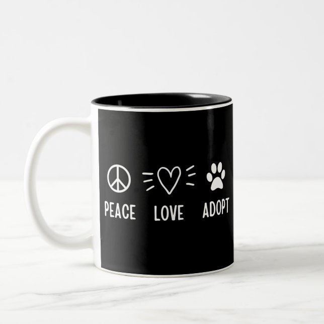 Peace Love Adopt Two-Tone Coffee Mug (Left)