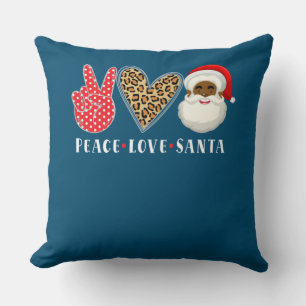 Peace Love African American Santa Claus Christmas Cushion