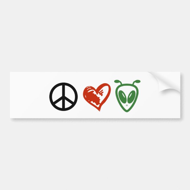 Peace Love Aliens Bumper Sticker (Front)