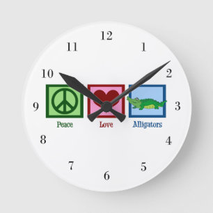 Peace Love Alligators Round Clock