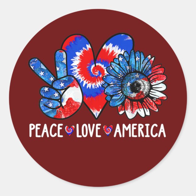 Peace Love America 4th July Patriotic Sunflower Classic Round Sticker (Front)