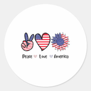 Peace Love America 4th July Patriotic Sunflower He Classic Round Sticker
