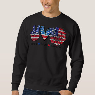 Peace Love America Flag Sunflower 4th Of July Memo Sweatshirt