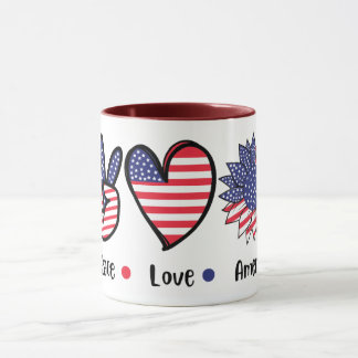 Peace Love America Patriotic Mug | USA Flag Heart