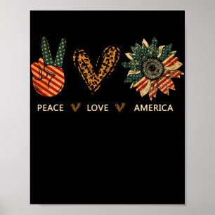 Peace Love America Sunflower Leopard Heart Proud Poster