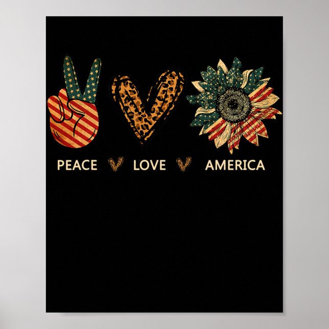 Peace Love America Sunflower Leopard Heart Proud Poster (Front)
