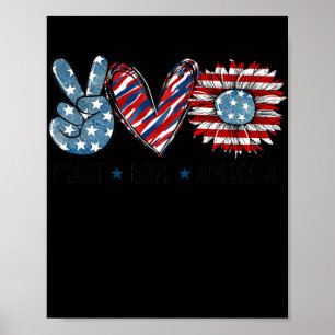 Peace Love America Sunflower USA Flag Patriotic Poster