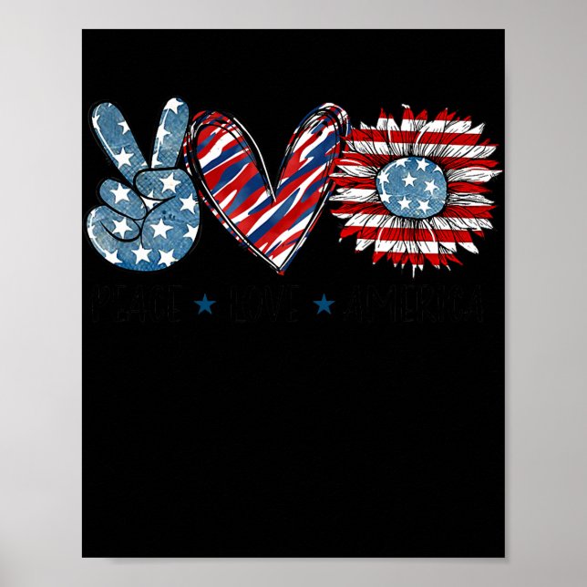 Peace Love America Sunflower USA Flag Patriotic Poster (Front)