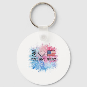 Peace Love America Tie Dye 4th Of July Patriotic F Key Ring