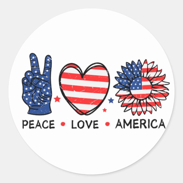 Peace Love America USA Flag,4th of July,Patriotic Classic Round Sticker (Front)
