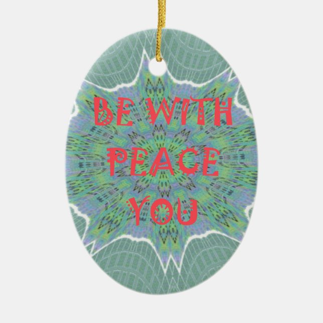 Peace, Love, and African Print Ceramic Tree Decoration (Front)