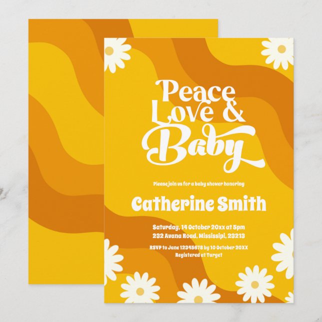 Peace Love and Baby Retro Baby Shower Invitation (Front/Back)