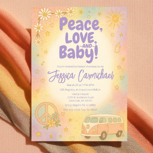 Peace Love and Baby Retro Baby Shower Party Invitation