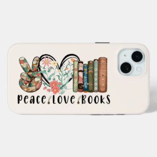 Peace, Love, and Books iPhone 15 Mini Case