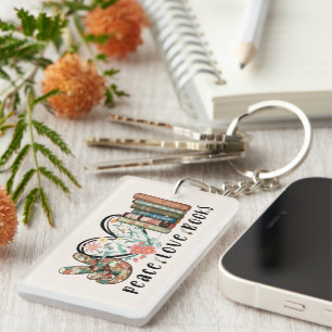 Peace, Love, and Books Key Ring
