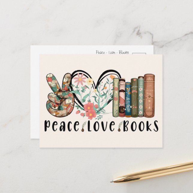 Peace, Love, and Books Postcard (Front/Back In Situ)
