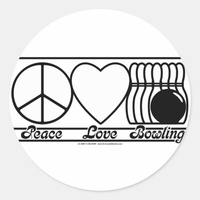 Peace Love and Bowling Classic Round Sticker (Front)