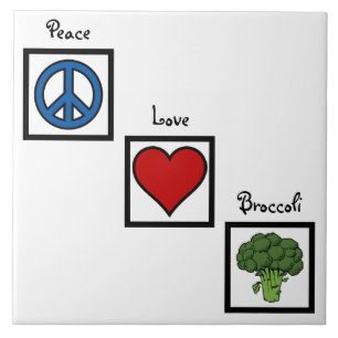 Peace Love and Broccoli Symbols Ceramic Tile