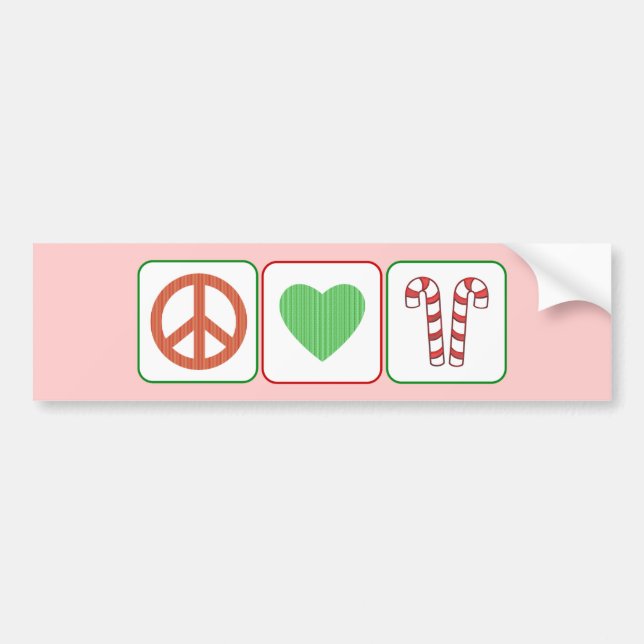Peace, Love and Candy Canes Bumper Sticker (Front)