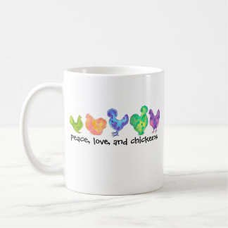 peace, love, and chickens mug
