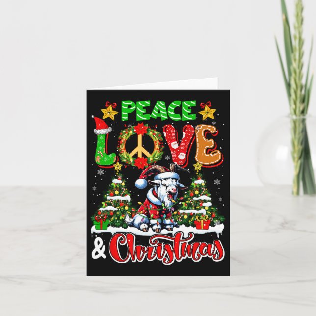 Peace Love And Christmas Adorable Santa Goat Owner Card (Front)