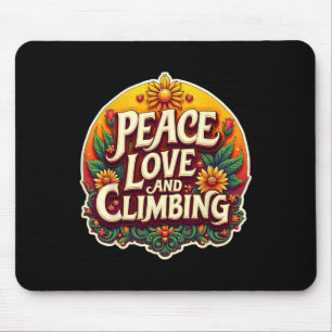 Peace Love And Climbing Lover Wall Climber Retro V Mouse Pad