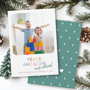 Peace Love and Cookies Fun Bright Rainbow Trees Holiday Card