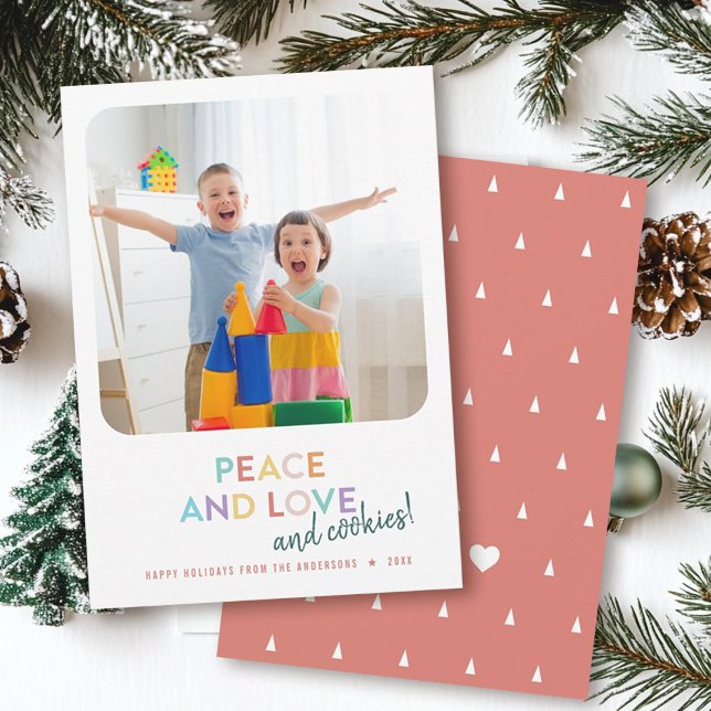 Peace Love and Cookies Fun Bright Rainbow Trees Holiday Card (Creator Uploaded)