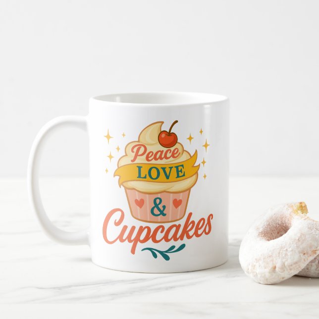 Peace love and Cupcake Coffee Mug (With Donut)