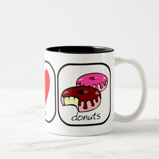 Peace, Love, and Doughnuts Two-Tone Coffee Mug (Right)