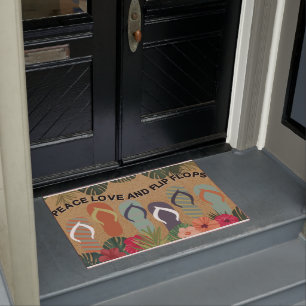Peace Love And Flip Flops Doormat,Beach House Mat