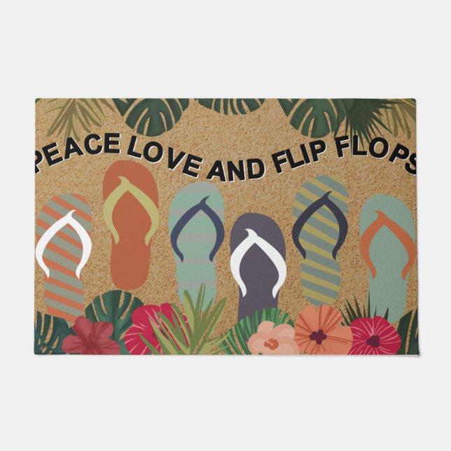 Peace Love And Flip Flops Doormat,Beach House Mat (Front)