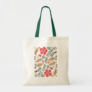 Peace Love and Flowers Retro Boho Floral Tote Bag