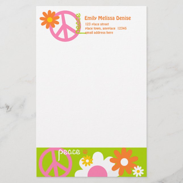 Peace, Love and Flowers Stationery (Front)