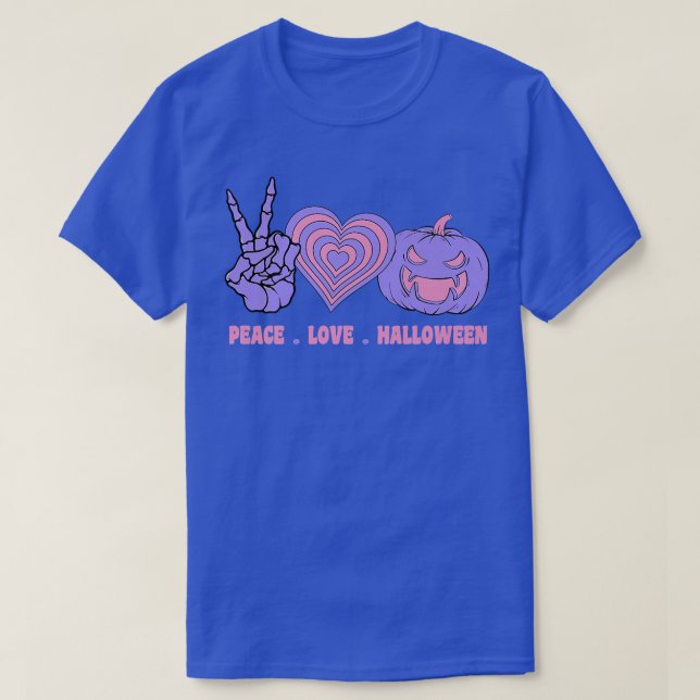 Peace Love And Halloween Peace Hand Heart Pumpkin  T-Shirt (Design Front)