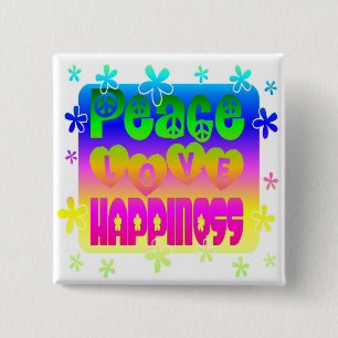Peace, Love and Happiness Button