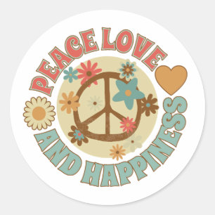 peace love and happiness classic round sticker