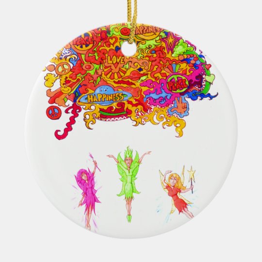 Peace, Love and Happiness Fairies. Ceramic Ornament