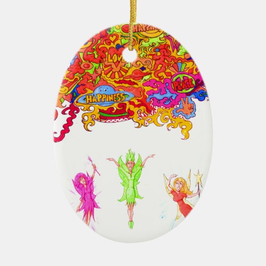 Peace, Love and Happiness Fairies. Ceramic Ornament