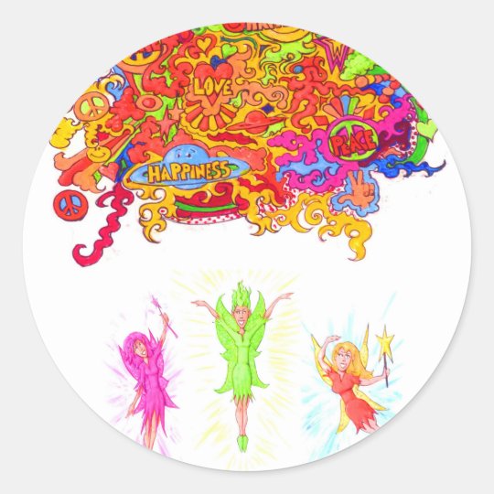 Peace, Love and Happiness Fairies. Classic Round Sticker