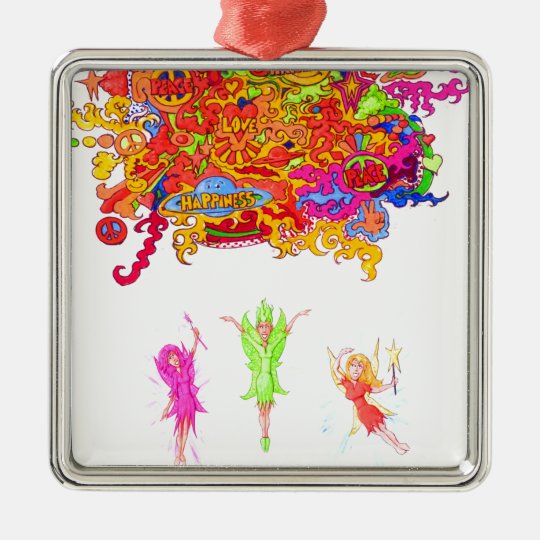 Peace, Love and Happiness Fairies. Metal Ornament