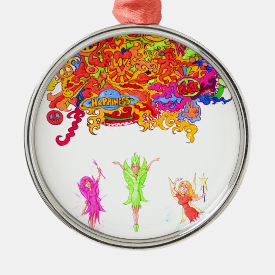 Peace, Love and Happiness Fairies. Metal Ornament