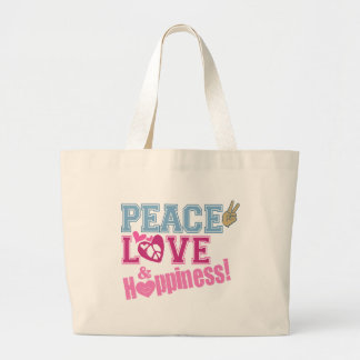 Peace Love and Happiness Large Tote Bag