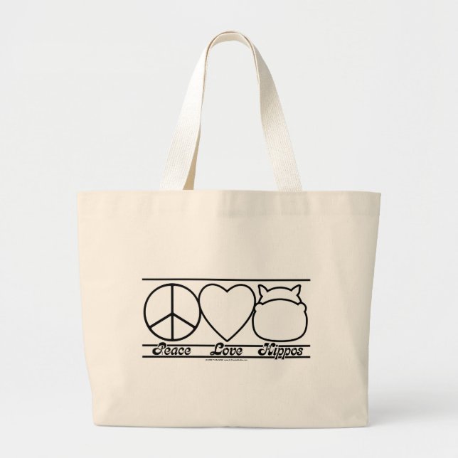 Peace Love and Hippos Large Tote Bag (Front)