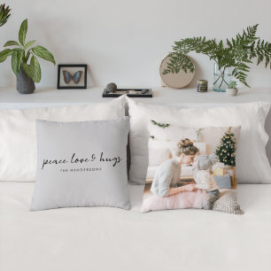 Peace Love and Hugs   Dove Grey Christmas Photo Cushion