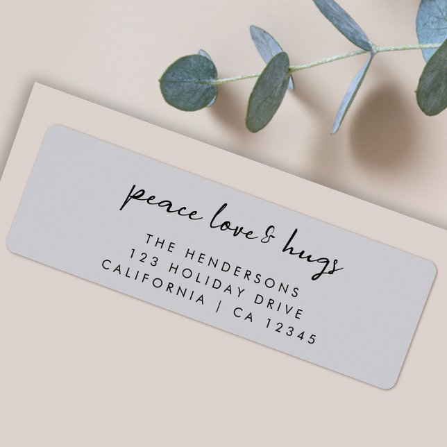 Peace Love and Hugs | Dove Grey Elegant Christmas Return Address Label (Creator Uploaded)