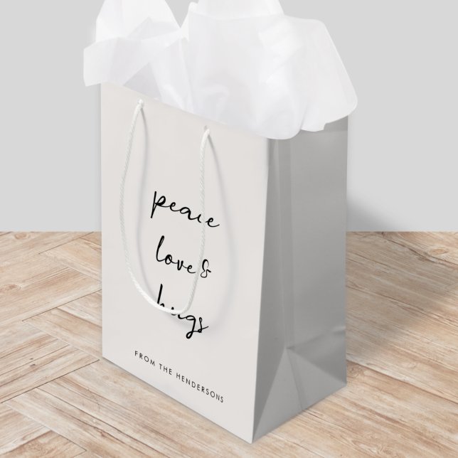 Peace Love and Hugs Minimal Christmas Dove Grey Medium Gift Bag (Creator Uploaded)